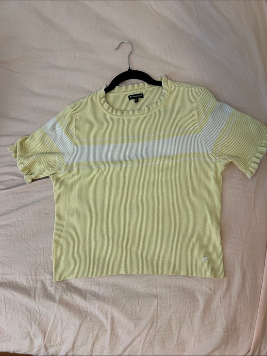Van Heusen Tops - Van Heusen Pale Yellow & White Short Sleeve Ribbed Knit Top